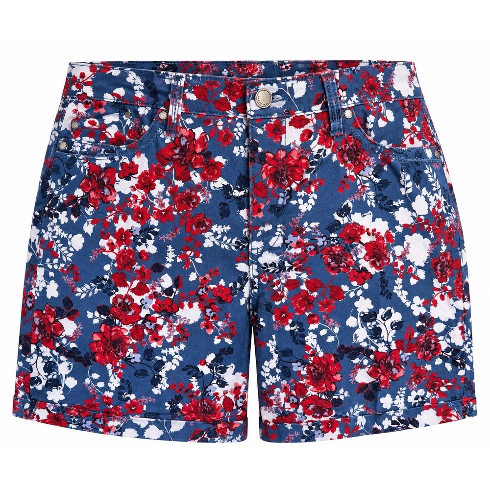 Bandolino Shorts Mandie Floral Cotton Stretch 14 Blue Red Summer Garden